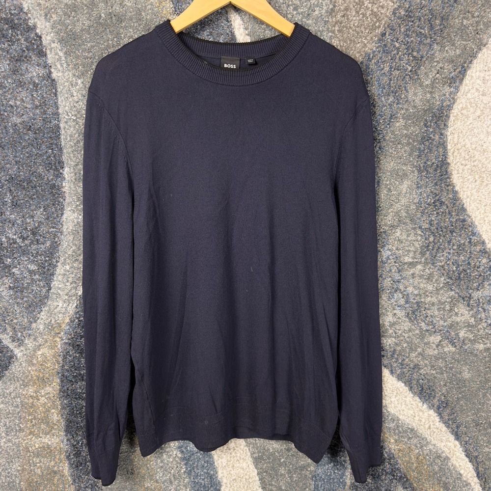 Hugo Boss Crew Neck Sweater Mens Large Navy Blue Designer Quiet Luxury